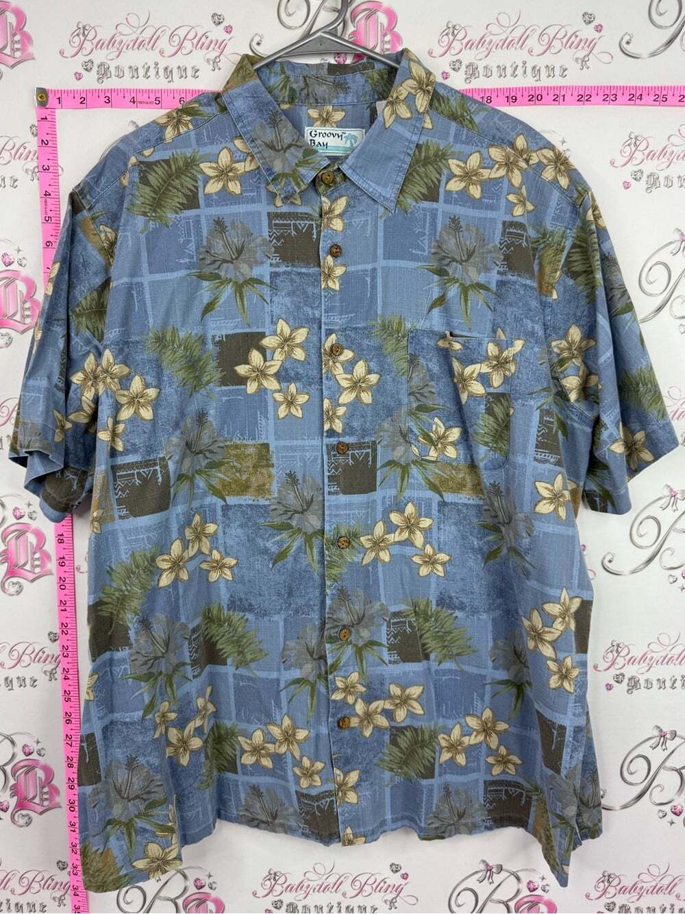 GROOVY BAY Hawaiian shirt Men’s Blue Floral Short-Sleeve Button-Down vintage